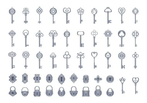 Vintage keys with locks set. Openwork exclusives to close secrets vintage for Stock-Illustration