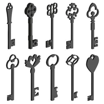 Vintage keys pseudo 3d Stock Illustration