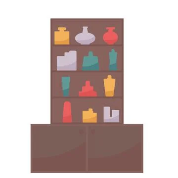 Vintage kitchen buffet for beautiful ceramic jars and vases Vector illustrati Stock Illustration