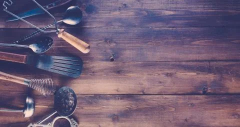 Vintage kitchen items. Stock Photos
