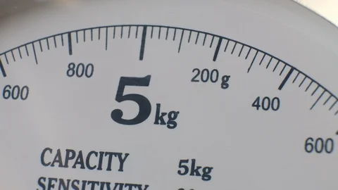 Vintage kitchen scale, classic metallic kitchenware with white display. Видео 129558710