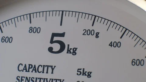 Vintage kitchen scale, classic metallic kitchenware with white display. Видео 129558743