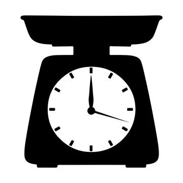 Vintage Kitchen Scale Silhouette with Clock Face Isolated on White Background Ilustración de archivo