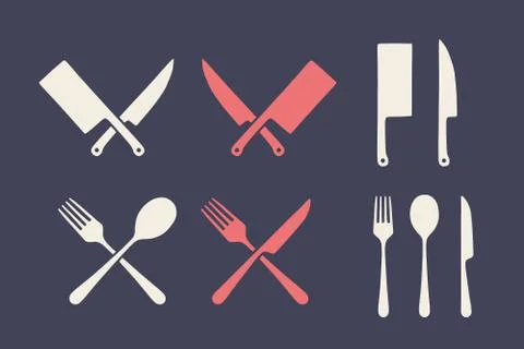 Vintage kitchen set. Set of meat cutting knive, fork, spoon Stockillustratie