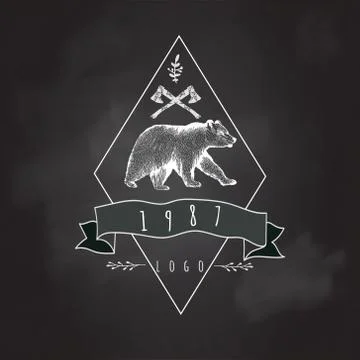Vintage label bear Stock Illustration