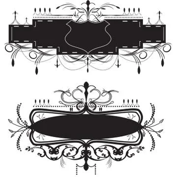 Vintage label elements with ornate elegant retro abstract floral design Stock Illustration
