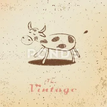 Vintage label with a little calf on faded paper Stock Illustration