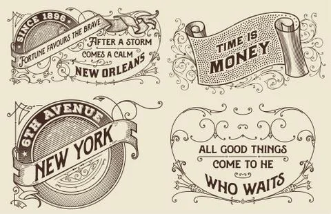 Vintage labels set. Elements organized by layers. Stock Illustration