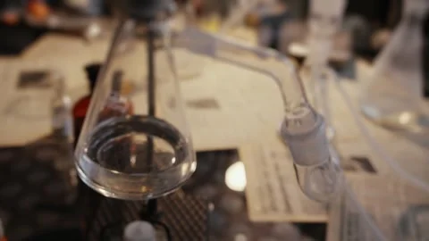 Vintage laboratory glassware experiment in progress Stock Footage 321826716