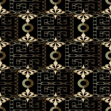 Vintage lace meanders vector seamless pattern. Geometric abstract floral  bac Stock Illustration