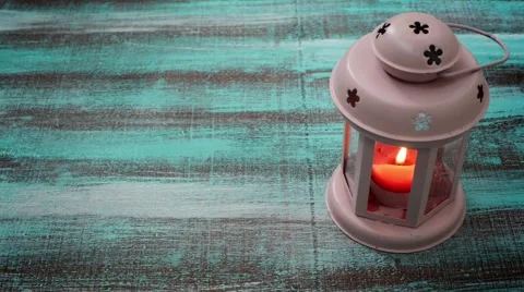 Vintage lantern with a burning candle Video stock 61468070
