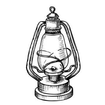 Vintage Lantern. Hand drawn vector illustration of old Kerosene Lamp painted by Stock Illustration