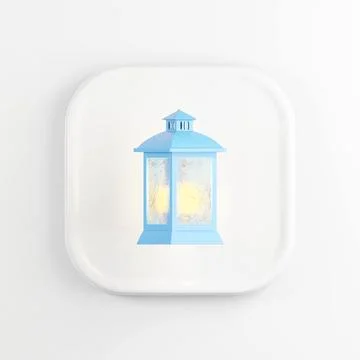 Vintage lantern icon. 3d rendering white square button key, interface ui ux e Stock Illustration