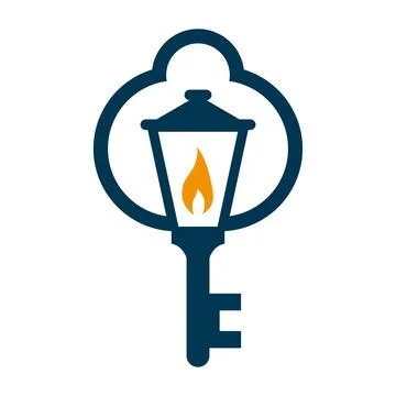 Vintage Lantern Key Logo Design with Light Security House Symbol Stock Illustration