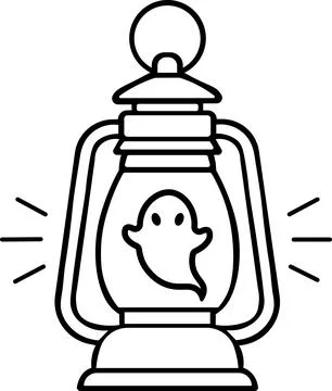 Vintage lantern light with ghost inside icon Stock Illustration