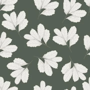 Vintage leaf seamless pattern on green background. Tree leaves backdrop. Autu イラスト素材