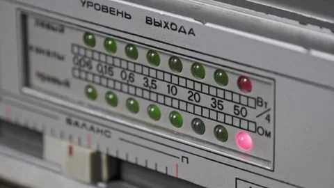 Vintage LED Meter Cyrillic Text Display Stock Footage 318164780