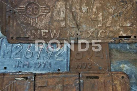 Vintage license plates in Embudo, Gas station museum, Embudo, New Mexico, United Stock Photos