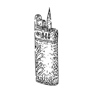 Vintage lighter object with burning flame illustration Stock Illustration
