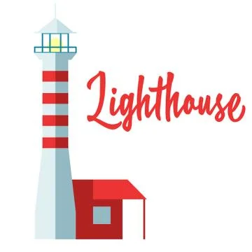 Vintage lighthouse on white isolated backdrop. Stock Illustration