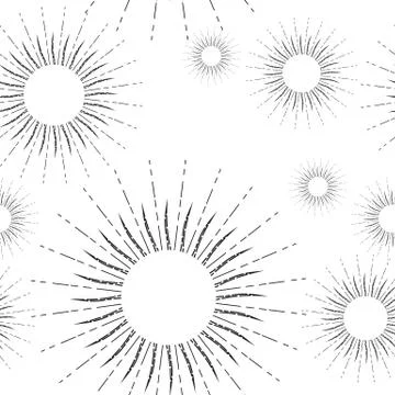 Vintage Linear Sunburst Seamless Pattern Stock Illustration