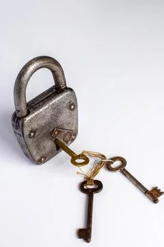 Vintage lock with three keys Stock Photos