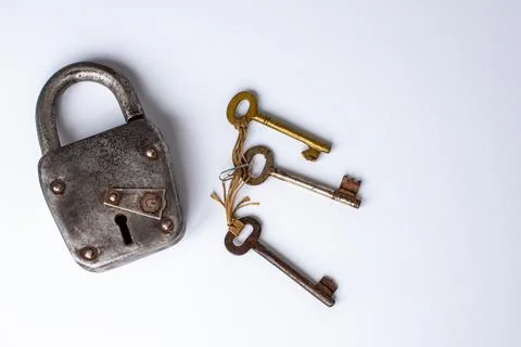 Vintage lock with three keys Stock Photos