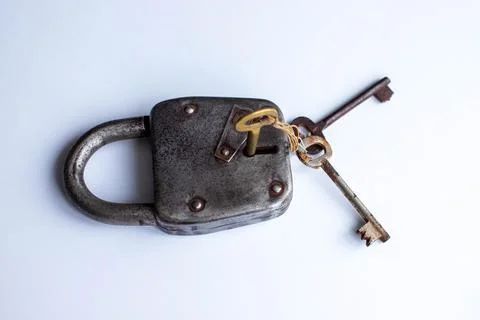 Vintage lock with three keys Stock Photos