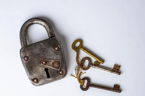 Vintage lock with three keys Stock Photos