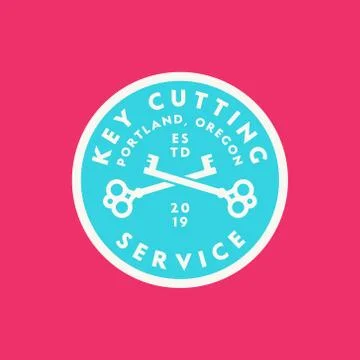 Vintage locksmith logo. retro styled key cutting service emblem. vector Stock Illustration