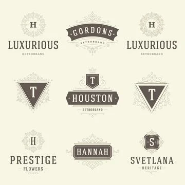 Vintage logos templates set, vector flourishes calligraphic elegant ornamen.. Stock Illustration