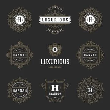 Vintage logos templates set, vector flourishes calligraphic elegant ornamen.. Stock Illustration