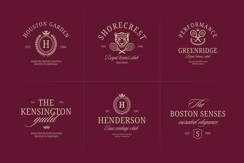 Vintage Luxury Vector Logo Bundle Heritage Country Club Emblem Badge Design S Stock Illustration