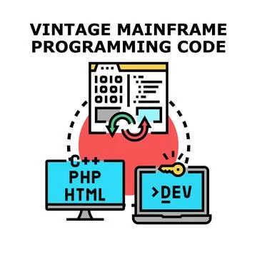 Vintage mainframe programming code development process Illustrazione stock