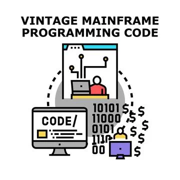 Vintage mainframe programming code development earning concept Stockillustratie