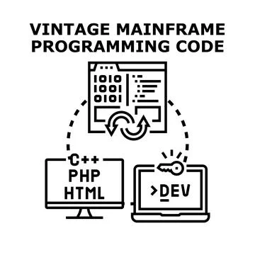 Vintage mainframe programming code development process Stock Illustration
