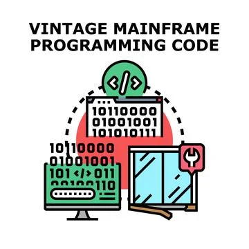 Vintage mainframe programming code development and repair Stock Illustration