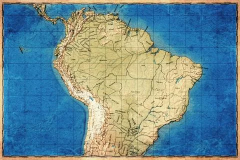 Vintage Map Of Amazon Basin On Retro Paper Background Stock Illustration