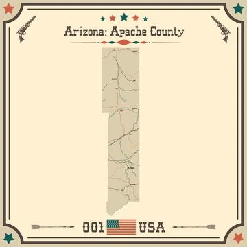 Vintage map of Apache County in Arizona, USA. Illustrazione stock
