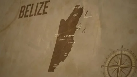 Vintage Map of BELIZE with states Borders and Major Cities 스톡 동영상 326443821
