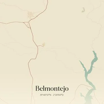 Vintage map of Belmontejo, Spain. Stock Illustration