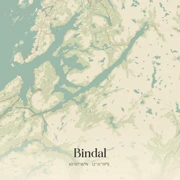 Vintage map of Bindal, Norway. Stock Illustration