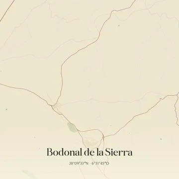 Vintage map of Bodonal de la Sierra, Spain. Stock Illustration