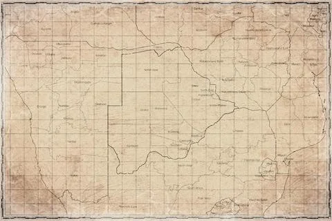 Vintage Map Of Botswana With District Boundaries On Retro Paper Background Stock Photos