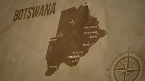 Vintage Map of BOTSWANA with states Borders and Major Cities Stock Footage 326442510
