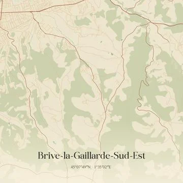 Vintage map of Brive-la-Gaillarde-Sud-Est, France. Illustrazione stock