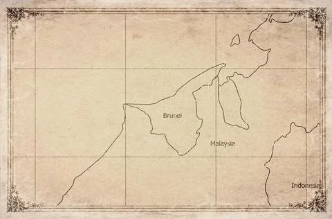 Vintage Map Of Brunei With District Boundaries On Retro Paper Background Stock Illustration