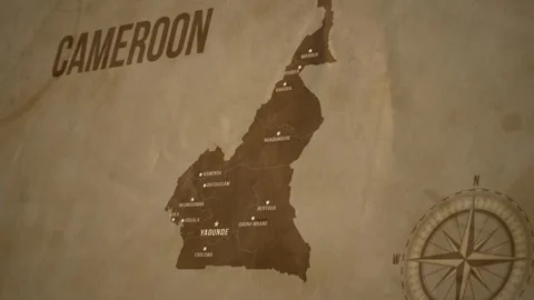 Vintage Map of CAMEROON with states Borders and Major Cities Video stock 326442496