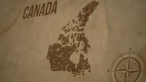 Vintage Map of CANADA with states Borders and Major Cities Stock Footage 326443787