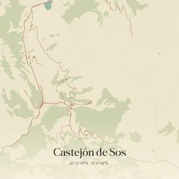 Vintage map of Castejon de Sos, Spain. Stock Illustration